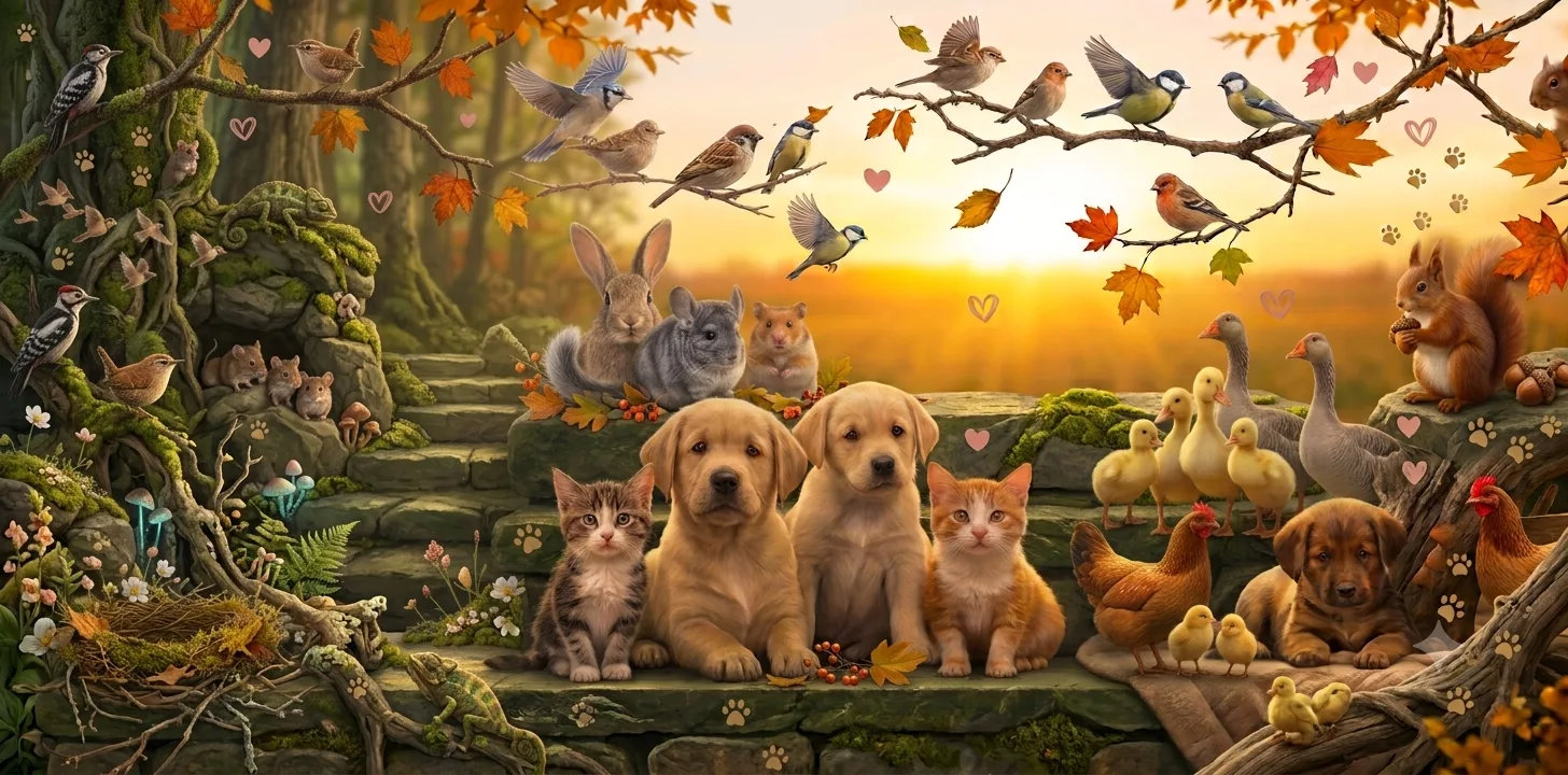 Rescuer with rescued animals